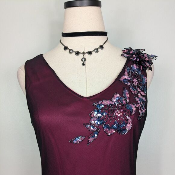 Vintage Prom Dress Maxi Gown 6 Purple Black Y2K Fairy Goth Floral Grunge Sheer - Picture 4 of 14